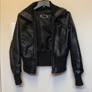 Black leather jacket.